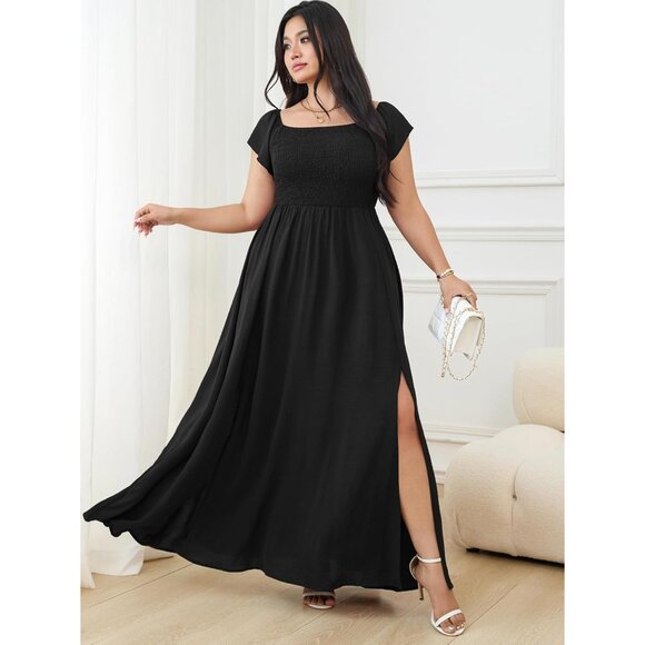 Plus Size Maxi Dress Off Shoulder Short Sleeve summer wedding guest - Picture 3 of 5